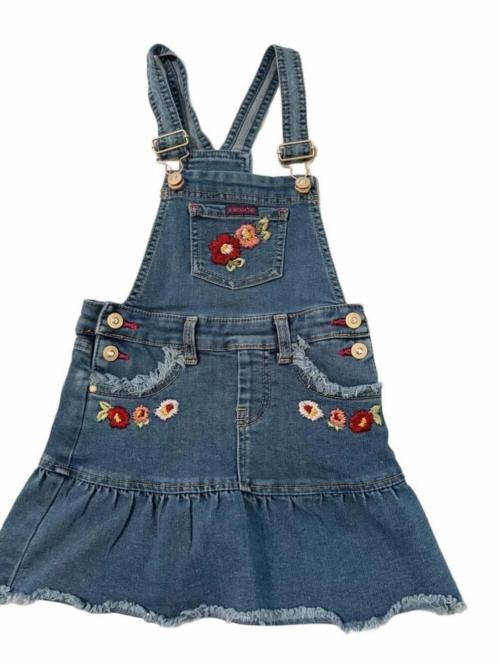 Jordache Floral Embroidered Denim Overall Dress Skirt